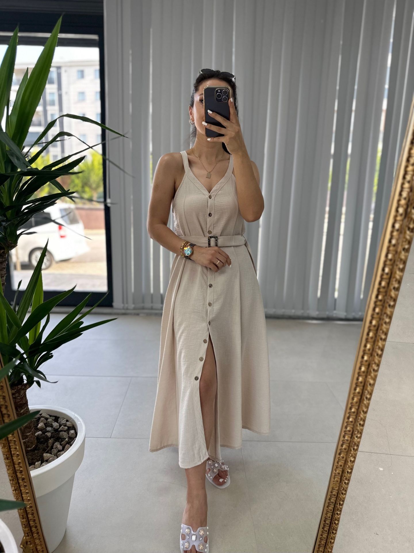 Mng Askılı Keten Gömlek Elbise
