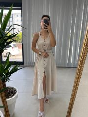 Mng Askılı Keten Gömlek Elbise