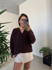 Dv 10645 Kahve V Yaka Yumoş Triko