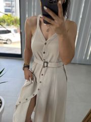 Mng Askılı Keten Gömlek Elbise