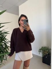 Dv 10645 Kahve V Yaka Yumoş Triko