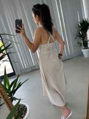 Mng Strappy Linen Shirt Dress
