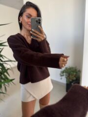 Dv 10645 Kahve V Yaka Yumoş Triko