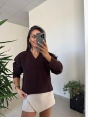 Dv 10645 Kahve V Yaka Yumoş Triko