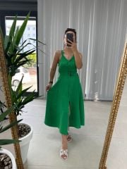 Grünes Hemdkleid aus Leinen mit MNG-Trägern