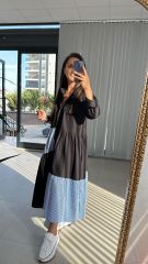 Tasarım Siyah Çizgili Poplin Gömlek Elbise