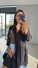 Tasarım Siyah Çizgili Poplin Gömlek Elbise