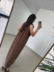 Fp 3213 Omuzdan Bağlamalı Kahve Tensel Elbise