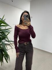 Mz 22801 Düşük Omuz Mürdüm Bluz