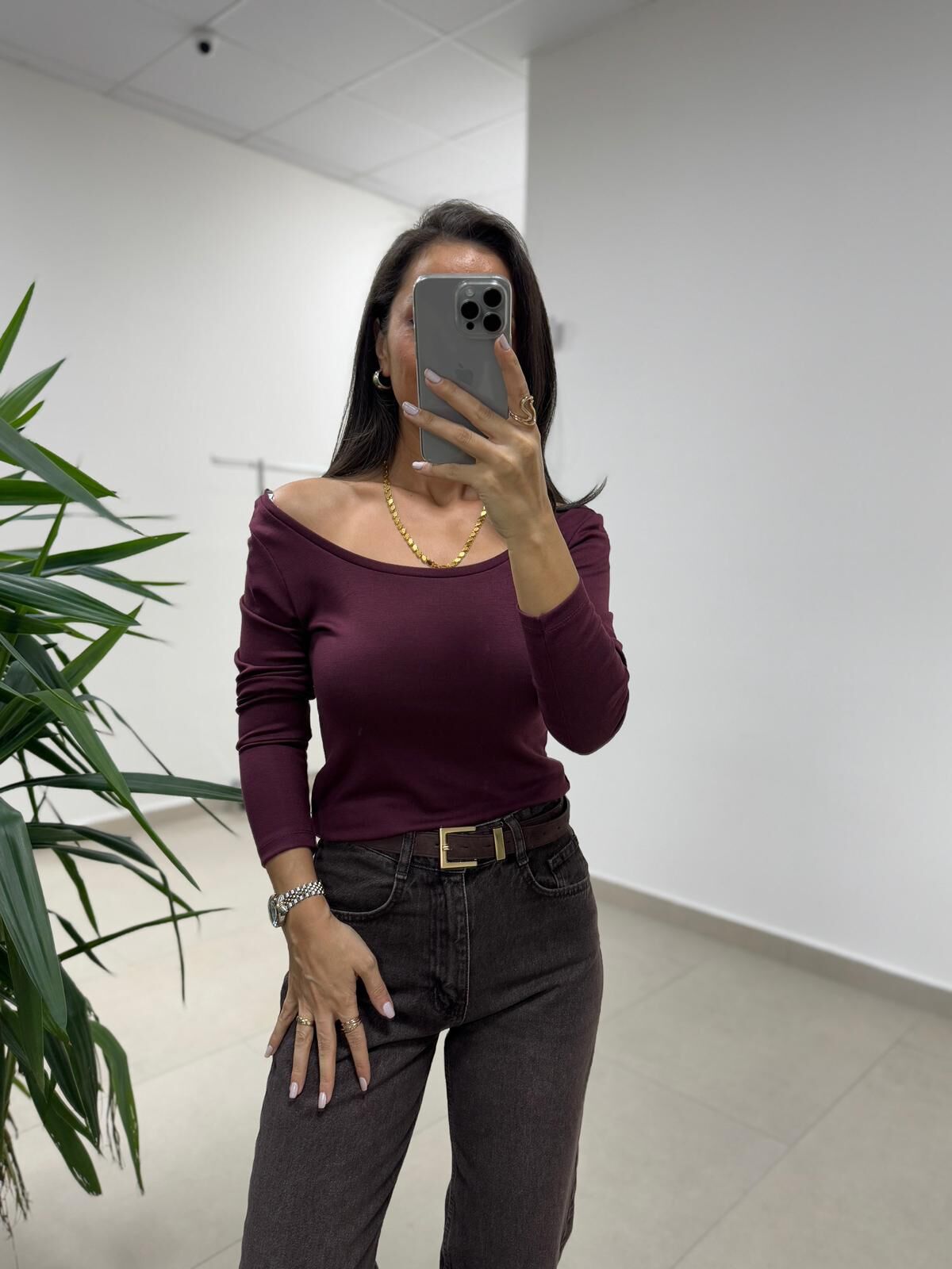 Mz 22801 Düşük Omuz Mürdüm Bluz