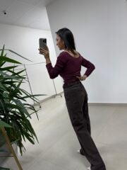 Mz 22801 Düşük Omuz Mürdüm Bluz