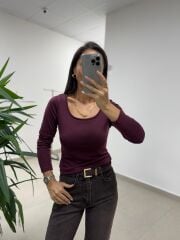 Mz 22801 Düşük Omuz Mürdüm Bluz