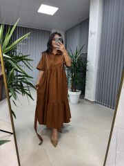 Dr 8288 Tasarım Kahve Beyaz Şeritli Elbise
