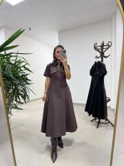 Ms 165 Kahve Poplin Cep Detaylı Elbise