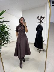 Ms 165 Kahve Poplin Cep Detaylı Elbise