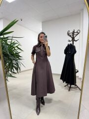 Ms 165 Kahve Poplin Cep Detaylı Elbise