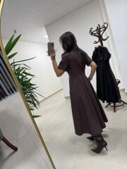 Ms 165 Kahve Poplin Cep Detaylı Elbise