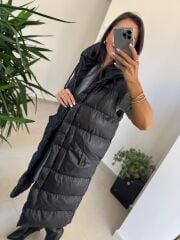 Bd Kapüşonlu Siyah Uzun Şişme Yelek