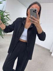 Art 1001 Kapüşonlu Fermuarlı Modal Siyah Takım