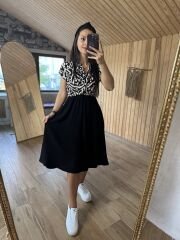 Floş keten kruvaze midi elbise
