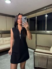 Ms Fermuar Yaka Kolsuz Crep Elbise