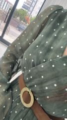 Mein 3286 Polka Dot Grünes Chiffonkleid