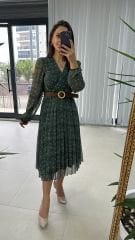 Mein 3286 Polka Dot Grünes Chiffonkleid