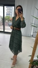 Mein 3286 Polka Dot Grünes Chiffonkleid