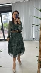 Mein 3286 Polka Dot Grünes Chiffonkleid