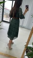 My 3286 Puantiyeli Yeşil Şifon Elbise