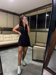 Ms Fermuar Yaka Kolsuz Crep Elbise