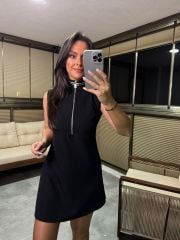 Ms Fermuar Yaka Kolsuz Crep Elbise