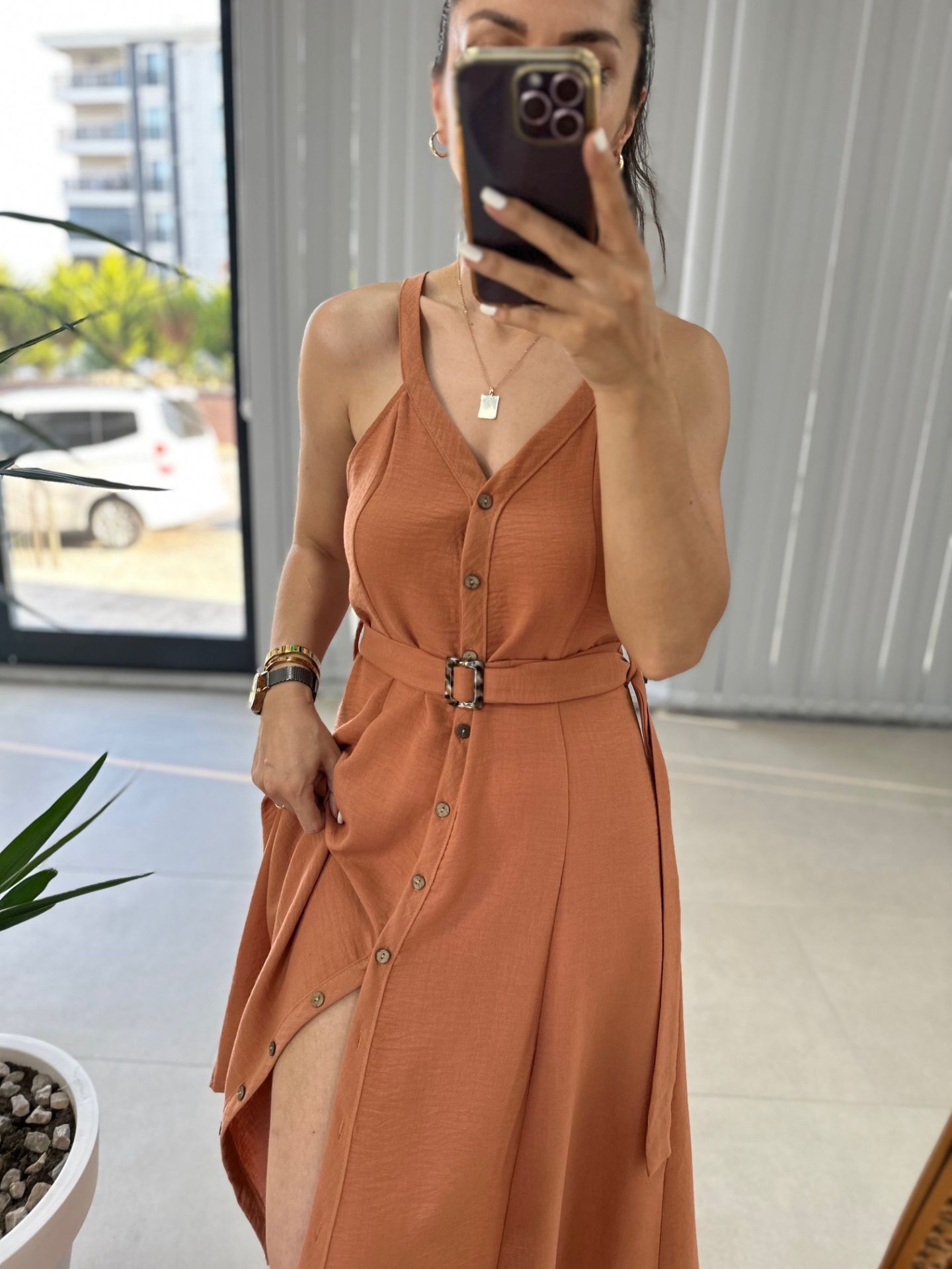 Tile Shirt Dress with Mng Straps
