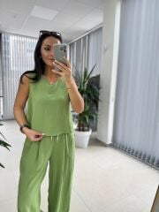Cr 1633 Fıstık Yeşili Keten Takım