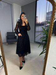 My 3626 Flock Printed Square Neck Dress