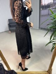 My 3626 Flok Baskılı Kare Yaka Elbise