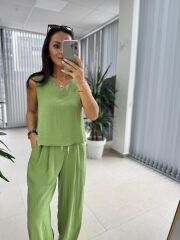 Cr 1633 Fıstık Yeşili Keten Takım