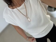 Po 2878 Oversize Dökümlü İnce Triko Ekru Bluz