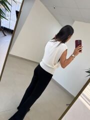 Po 2878 Oversize Dökümlü İnce Triko Ekru Bluz