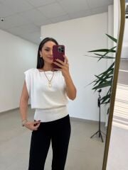 Po 2878 Oversize Dökümlü İnce Triko Ekru Bluz