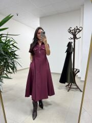 Ms 165 Mürdüm Poplin Cep Detaylı Elbise