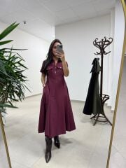 Ms 165 Mürdüm Poplin Cep Detaylı Elbise