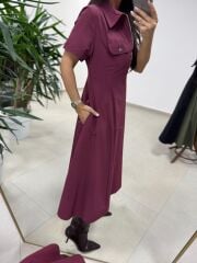 Ms 165 Mürdüm Poplin Cep Detaylı Elbise