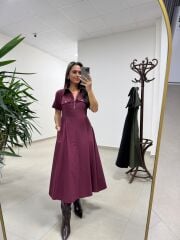 Ms 165 Mürdüm Poplin Cep Detaylı Elbise