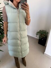 Bd Kapüşonlu Mint Yeşili Uzun Şişme Yelek