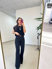 Po 2878 Oversize Dökümlü İnce Triko Siyah Bluz