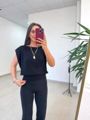 Po 2878 Oversize Dökümlü İnce Triko Siyah Bluz