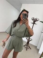 Fp 51036 Premium Pamuk Keten Kemerli Çağla Yeşili Takım
