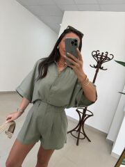 Fp 51036 Premium Pamuk Keten Kemerli Çağla Yeşili Takım