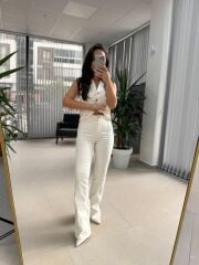 Cr 4014 Gabardin Yelekli Ekru Takım